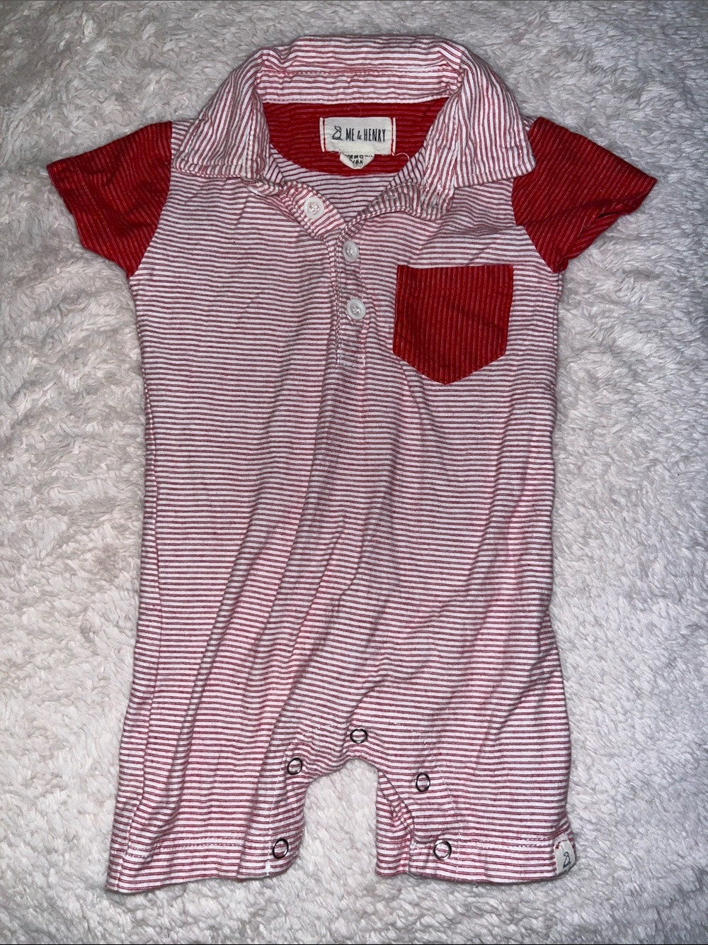 Me & Henry Red Striped Polo One-Piece for Kids